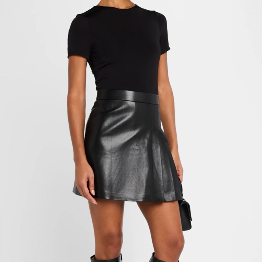 Alice + Olivia Black Faux Leather Flared Dress